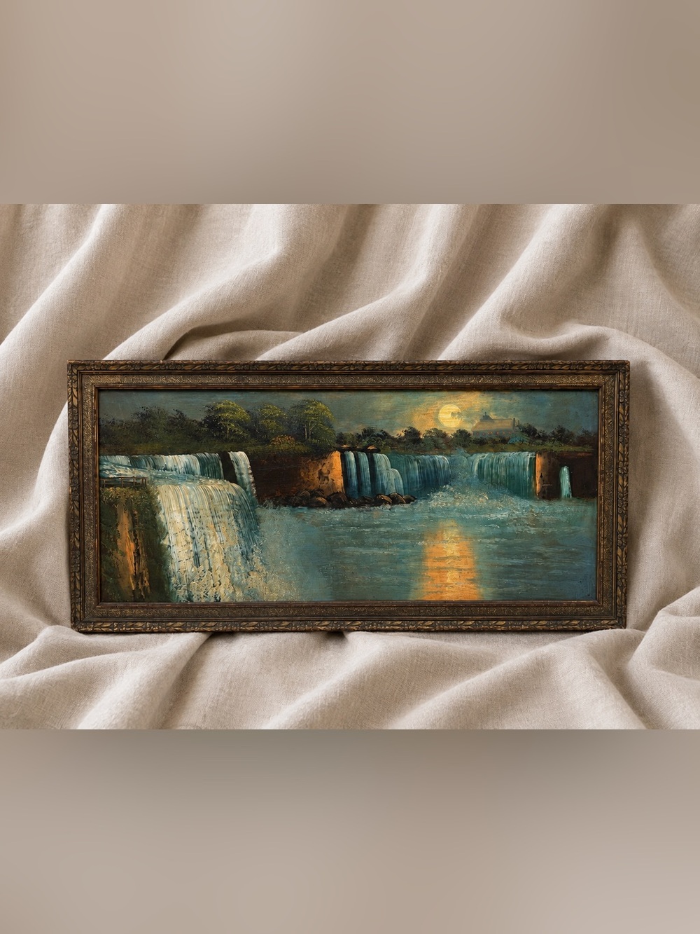 Vintage Framed Niagara Falls Landscape Painting in Ornate Gilt Frame